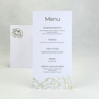 Svatební menu se zlatou ražbou květů