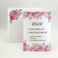 Svatební kartička s květy pivoněk