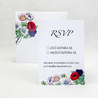 Svatební kartička s barevnými květy sasanek