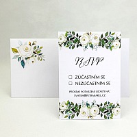 Svatební kartička s bílými růžemi