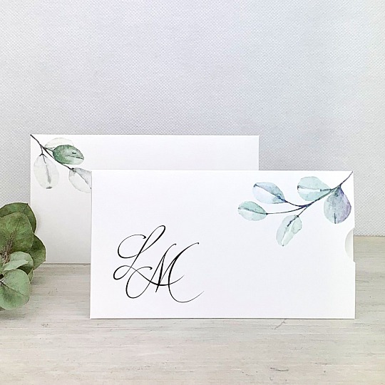 Svatební oznámení s větvičkou blahovičníku a monogramy