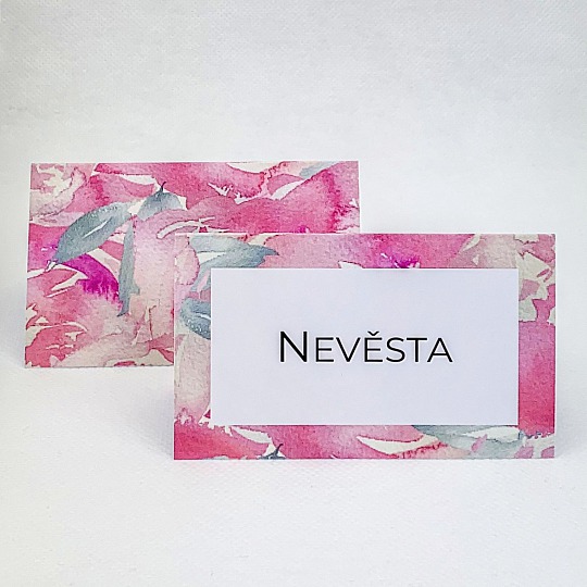 Svatební jmenovka s akvarelovou kresbou květin