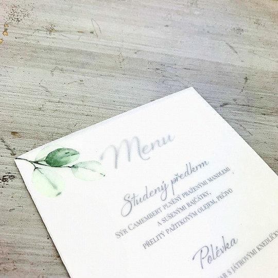 Svatební menu s větvičkou blahovičníku