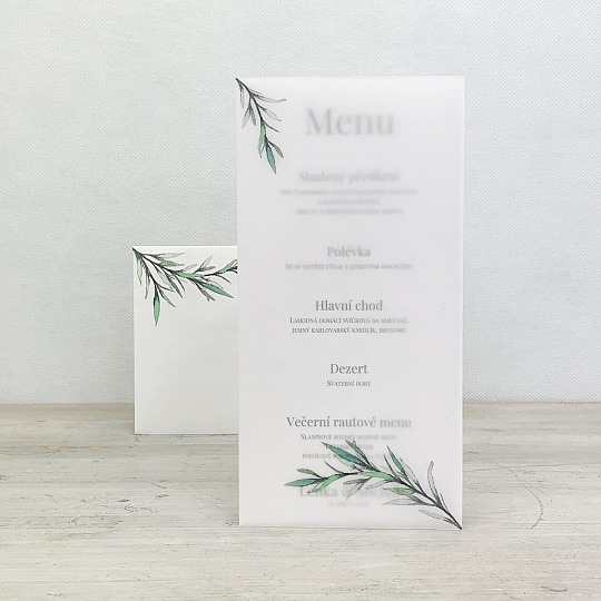 Svatební menu s pauzovacím papírem
