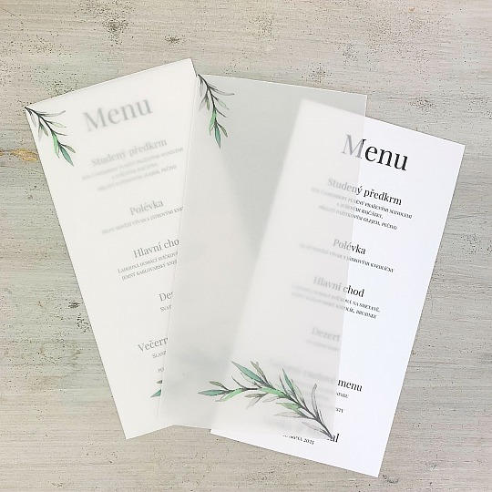 Svatební menu s pauzovacím papírem