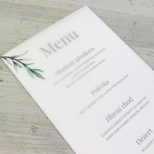 Svatební menu s pauzovacím papírem