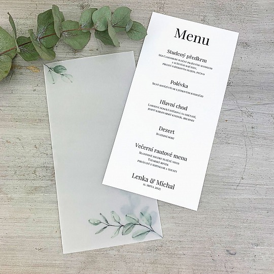 Svatební menu s větvičkou blahovičníku