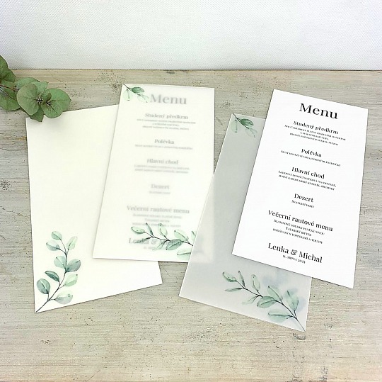 Svatební menu s větvičkou blahovičníku