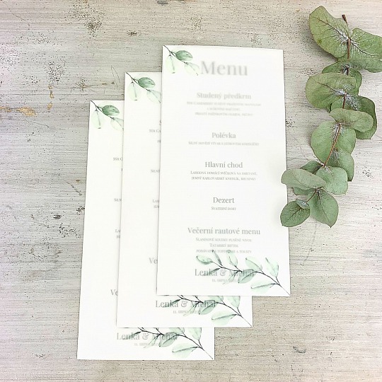 Svatební menu s větvičkou blahovičníku