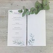 Svatební menu s pauzovacím papírem, s větvičkou blahovičníku