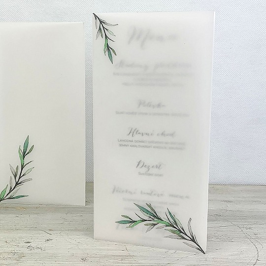 Svatební menu s pauzovacím papírem