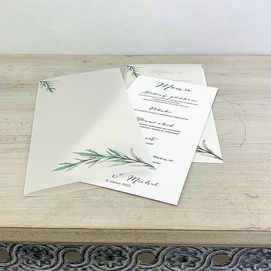 Svatební menu s pauzovacím papírem