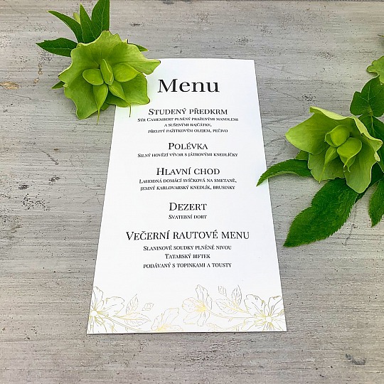Svatební menu se zlatými květy