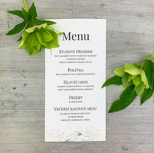 Svatební menu se zlatými květy