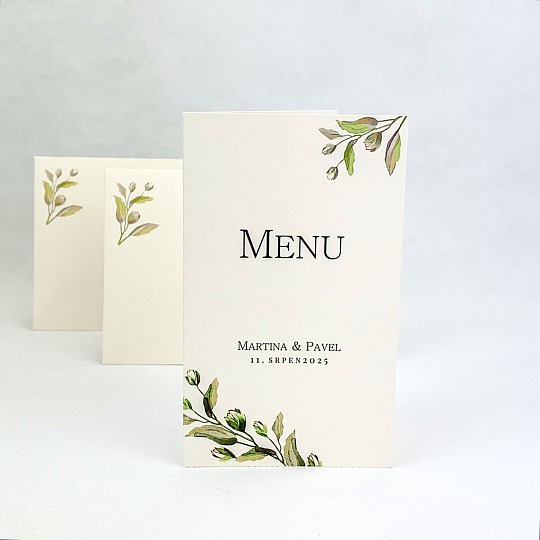 Svatební menu se zelenou větvičkou