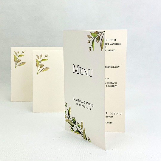 Svatební menu se zelenou větvičkou