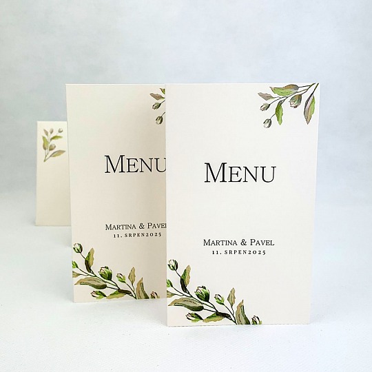 Svatební menu se zelenou větvičkou