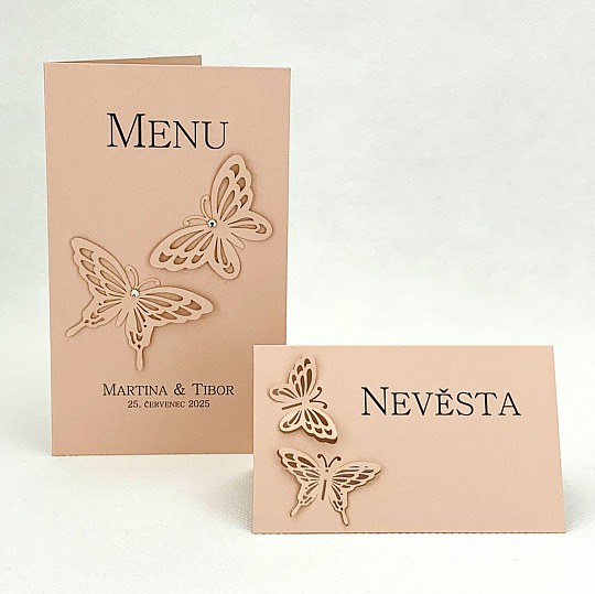 Svatební menu s motýlky