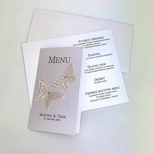Svatební menu s motýlky