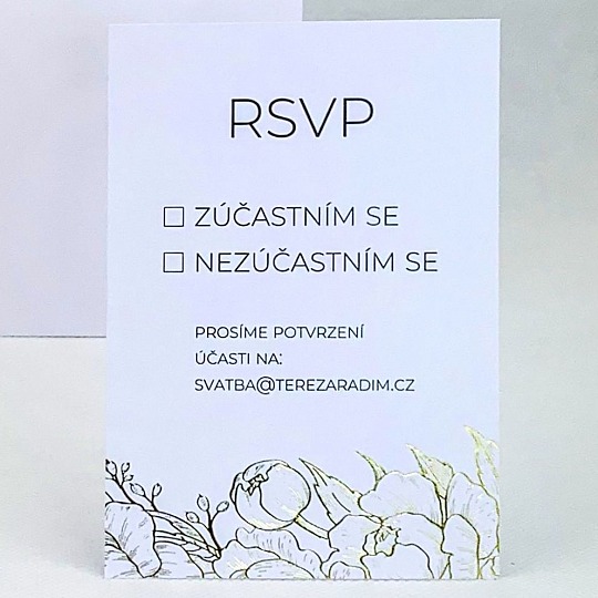 Svatební kartička se zlatou ražbou květů