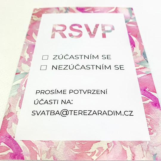 Svatební kartička s akvarelovou kresbou květin